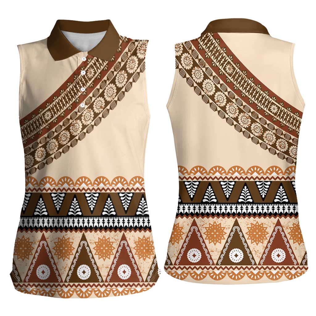 Bula Fiji Women Sleeveless Polo Shirt 2025 Pasifika Traditional Fijian Masi LT14 - Polynesian Pride