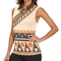 Bula Fiji Women Sleeveless Polo Shirt 2025 Pasifika Traditional Fijian Masi LT14 - Polynesian Pride