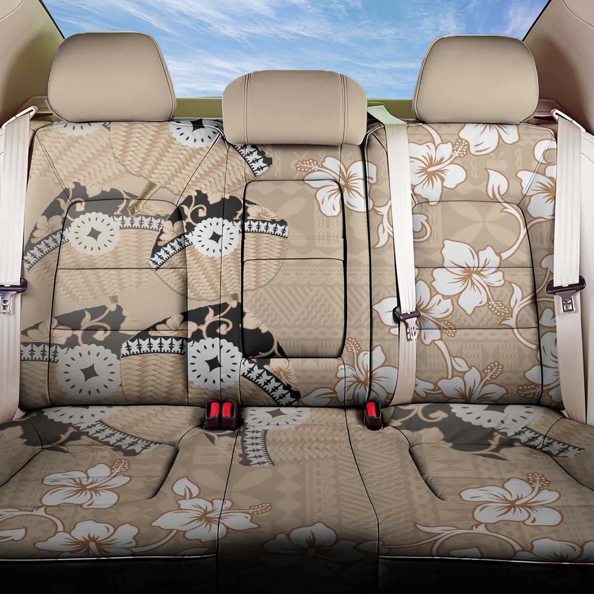 Bula Fiji Iri Buli Back Car Seat Cover Woven Fan With Fijian Tapa LT14 One Size Beige - Polynesian Pride