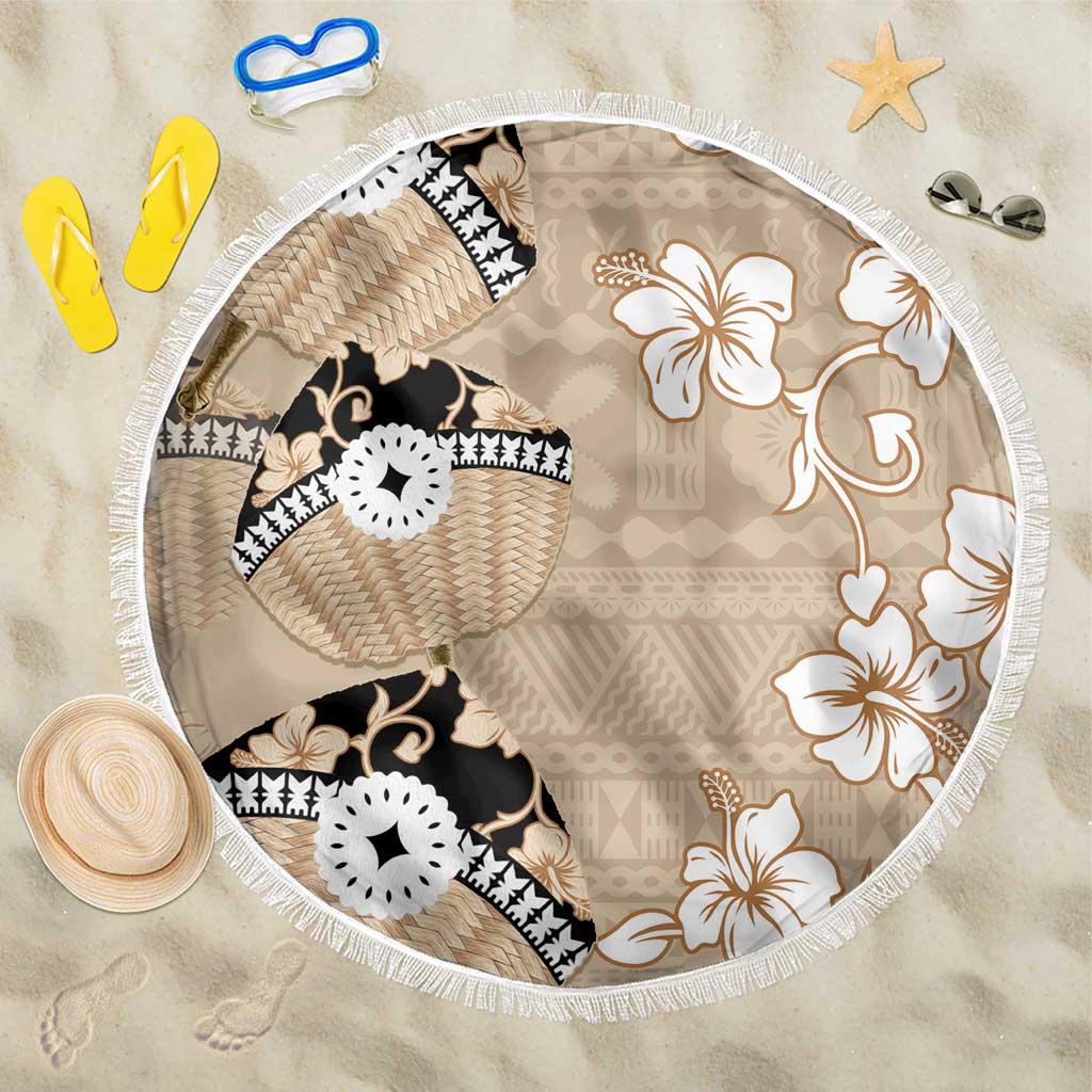 Bula Fiji Iri Buli Beach Blanket Woven Fan With Fijian Tapa LT14 One Size 150cm Beige - Polynesian Pride