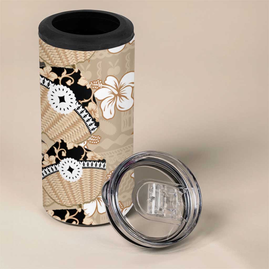 Bula Fiji Iri Buli 4 in 1 Can Cooler Tumbler Woven Fan With Fijian Tapa LT14 - Polynesian Pride
