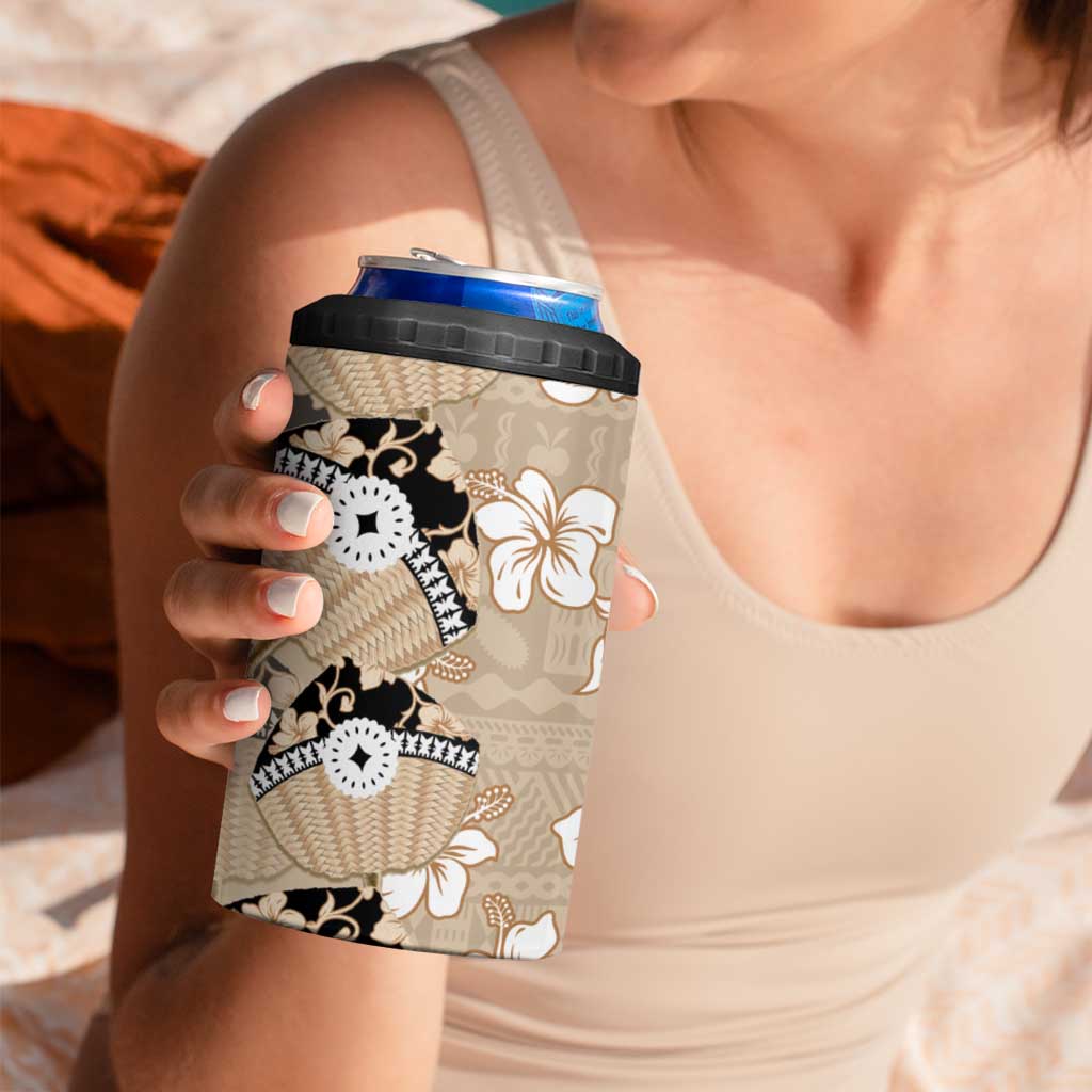 Bula Fiji Iri Buli 4 in 1 Can Cooler Tumbler Woven Fan With Fijian Tapa LT14 - Polynesian Pride