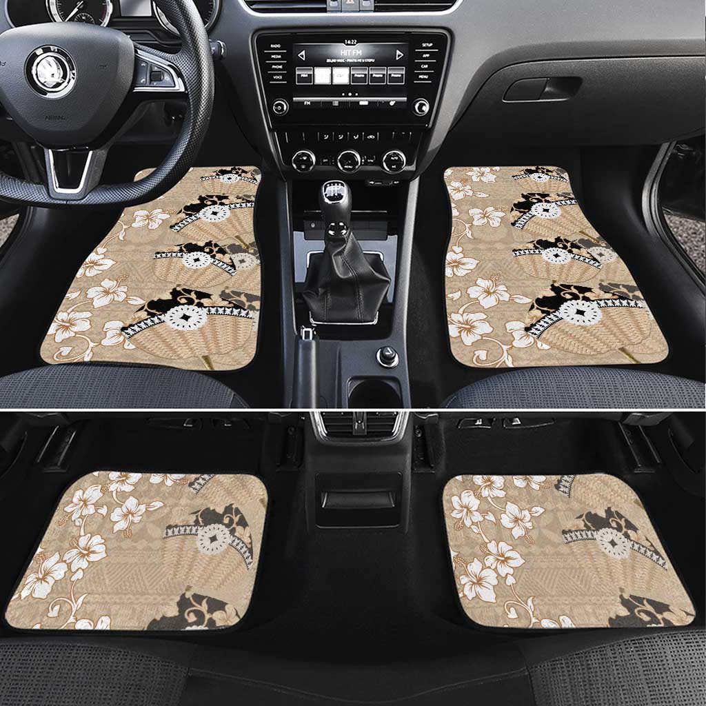 Bula Fiji Iri Buli Car Mats Woven Fan With Fijian Tapa LT14 Set 4pcs Beige - Polynesian Pride