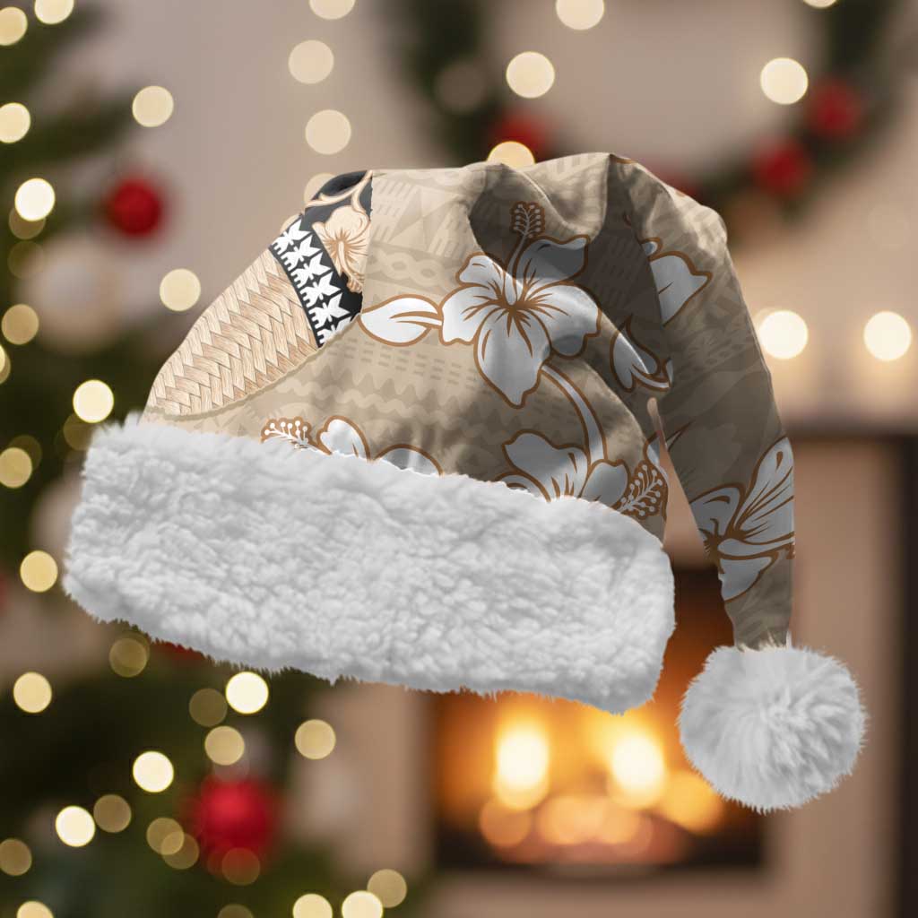 Bula Fiji Iri Buli Christmas Santa Hat Woven Fan With Fijian Tapa LT14 With Fur Beige - Polynesian Pride