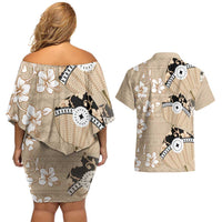 Bula Fiji Iri Buli Couples Matching Off Shoulder Short Dress and Hawaiian Shirt Woven Fan With Fijian Tapa LT14 - Polynesian Pride