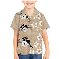 Bula Fiji Iri Buli Family Matching Mermaid Dress and Hawaiian Shirt Woven Fan With Fijian Tapa LT14 Son's Shirt Beige - Polynesian Pride