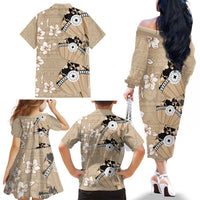 Bula Fiji Iri Buli Family Matching Off The Shoulder Long Sleeve Dress and Hawaiian Shirt Woven Fan With Fijian Tapa LT14 - Polynesian Pride