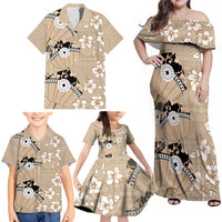 Bula Fiji Iri Buli Family Matching Off Shoulder Maxi Dress and Hawaiian Shirt Woven Fan With Fijian Tapa LT14 - Polynesian Pride