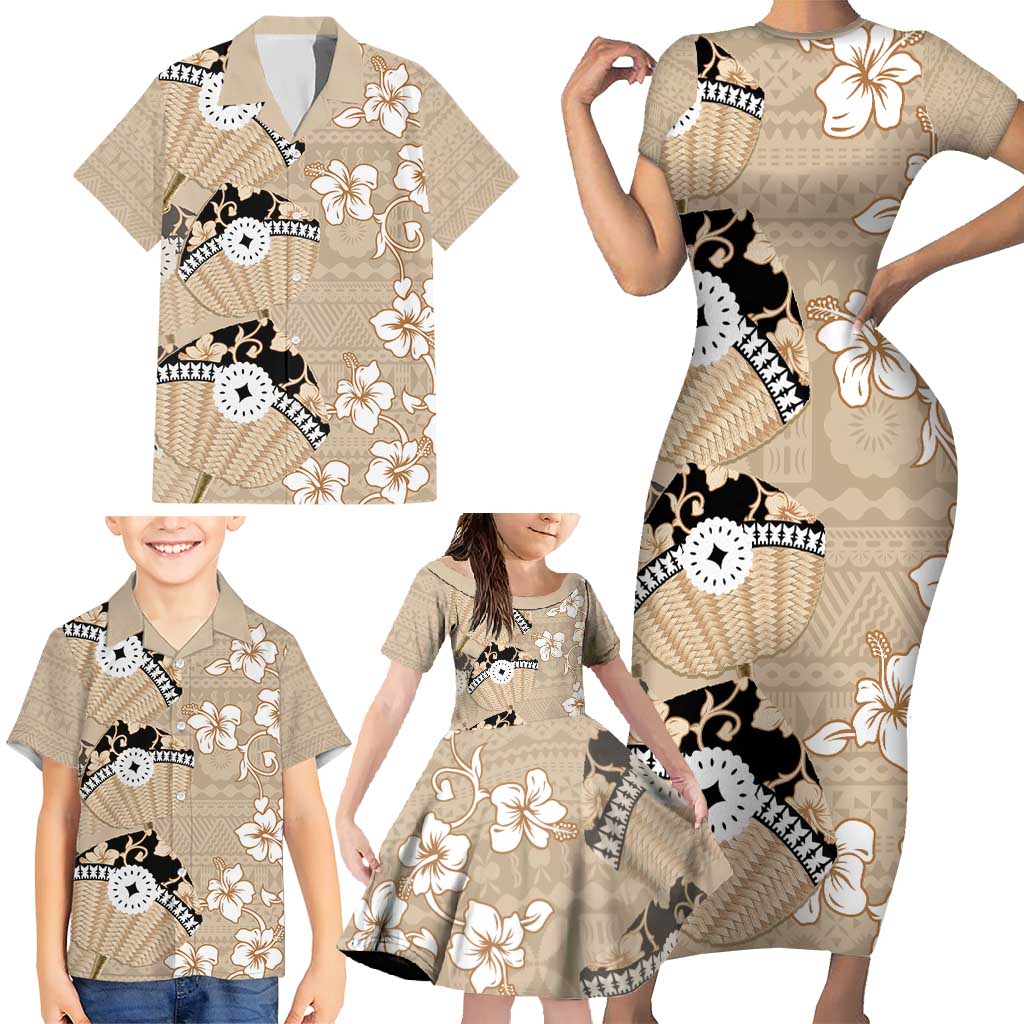 Bula Fiji Iri Buli Family Matching Short Sleeve Bodycon Dress and Hawaiian Shirt Woven Fan With Fijian Tapa LT14 - Polynesian Pride