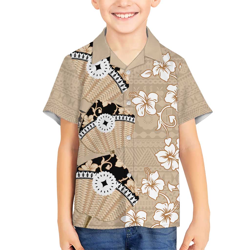Bula Fiji Iri Buli Kid Hawaiian Shirt Woven Fan With Fijian Tapa LT14 Kid Beige - Polynesian Pride