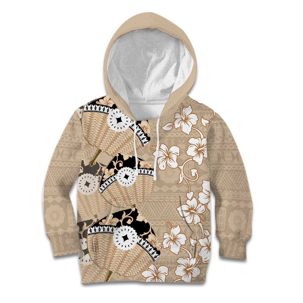 Bula Fiji Iri Buli Kid Hoodie Woven Fan With Fijian Tapa LT14 Hoodie Beige - Polynesian Pride