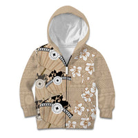 Bula Fiji Iri Buli Kid Hoodie Woven Fan With Fijian Tapa LT14 Zip Hoodie Beige - Polynesian Pride