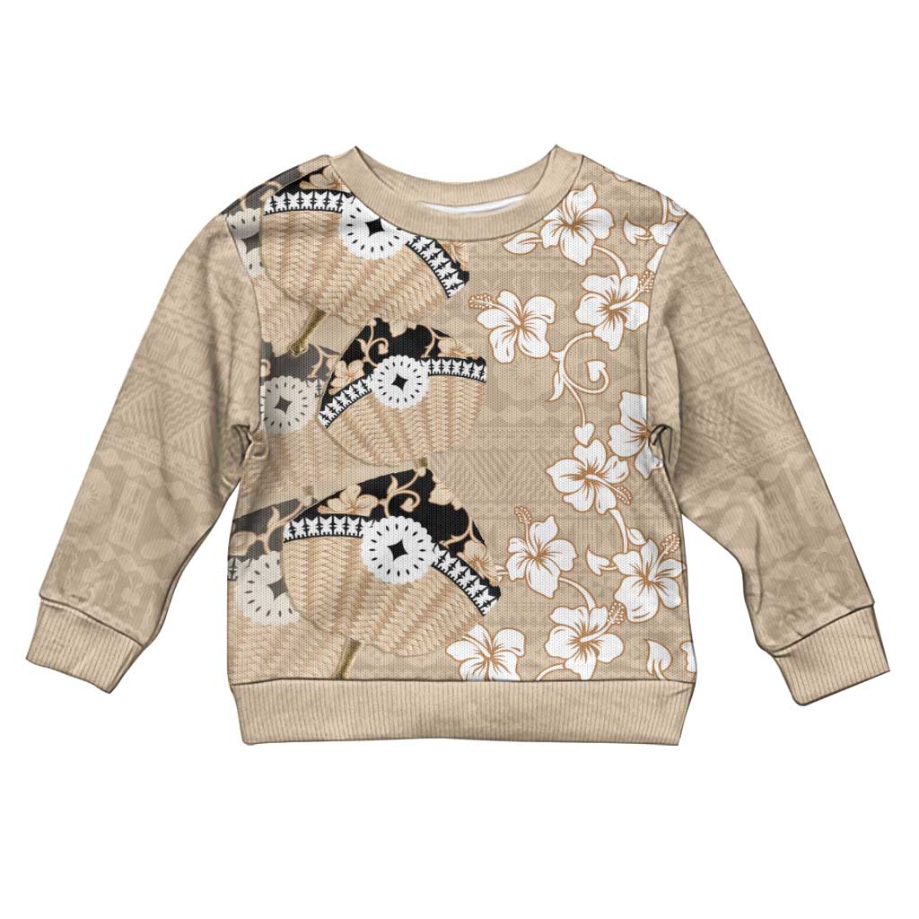 Bula Fiji Iri Buli Kid Ugly Christmas Sweater Woven Fan With Fijian Tapa LT14 Kid Beige - Polynesian Pride