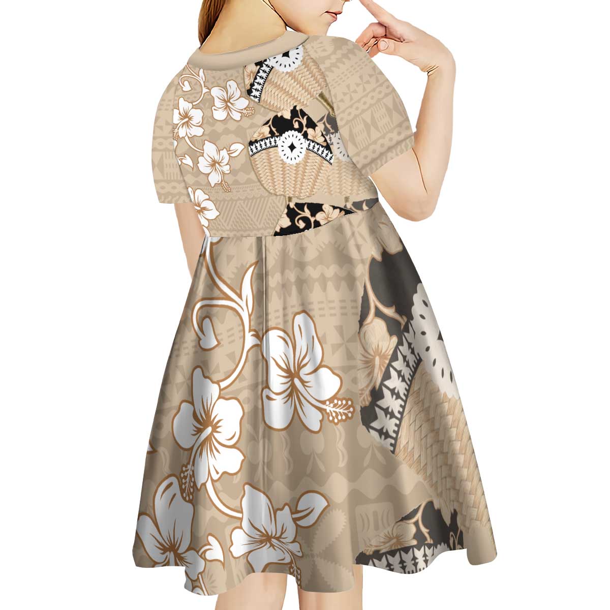 Bula Fiji Iri Buli Kid Short Sleeve Dress Woven Fan With Fijian Tapa LT14 - Polynesian Pride