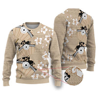 Bula Fiji Iri Buli Ugly Christmas Sweater Woven Fan With Fijian Tapa LT14 Beige - Polynesian Pride