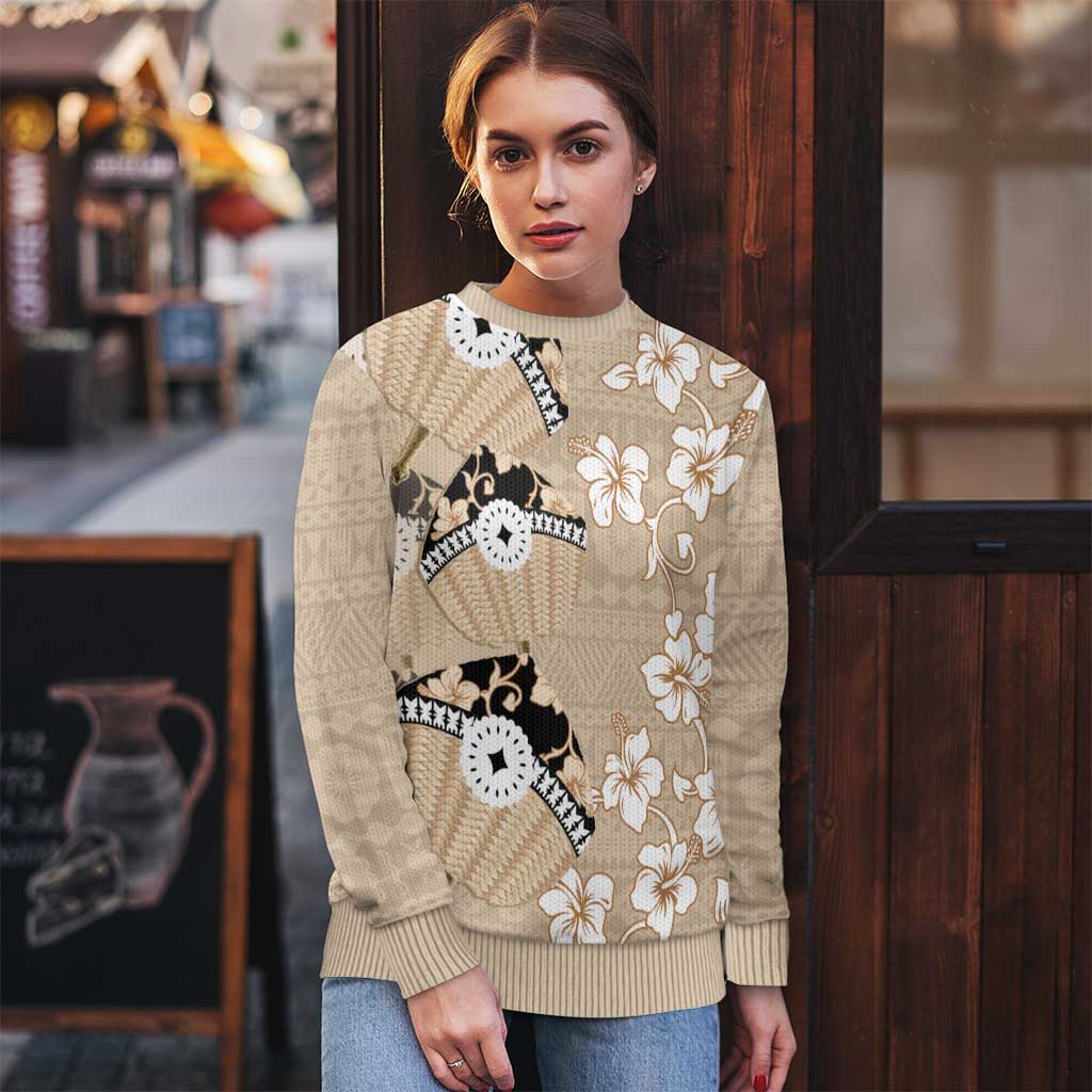 Bula Fiji Iri Buli Ugly Christmas Sweater Woven Fan With Fijian Tapa LT14 - Polynesian Pride