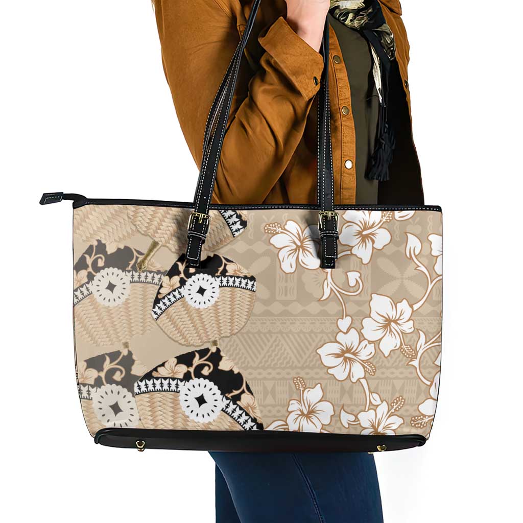 Bula Fiji Iri Buli Leather Tote Bag Woven Fan With Fijian Tapa LT14 - Polynesian Pride