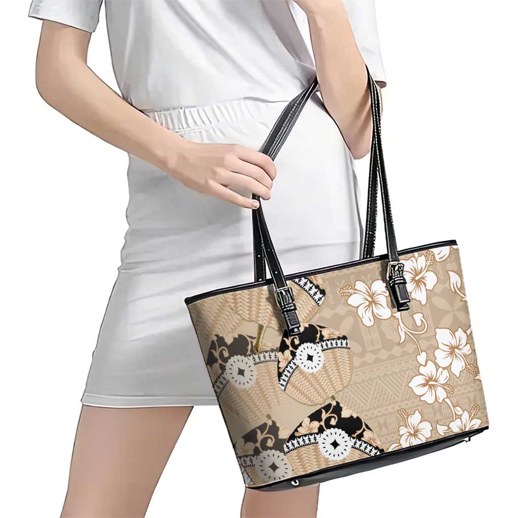 Bula Fiji Iri Buli Leather Tote Bag Woven Fan With Fijian Tapa LT14 - Polynesian Pride