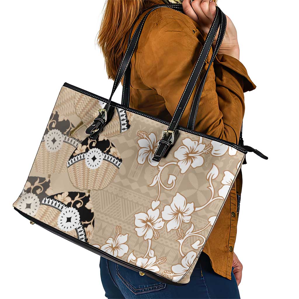 Bula Fiji Iri Buli Leather Tote Bag Woven Fan With Fijian Tapa LT14 - Polynesian Pride