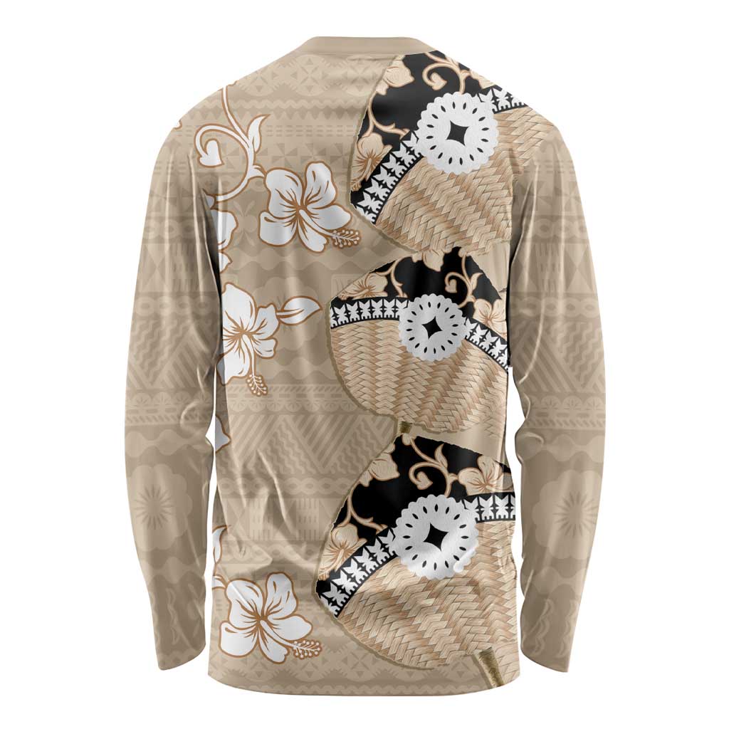 Bula Fiji Iri Buli Long Sleeve Shirt Woven Fan With Fijian Tapa LT14 - Polynesian Pride