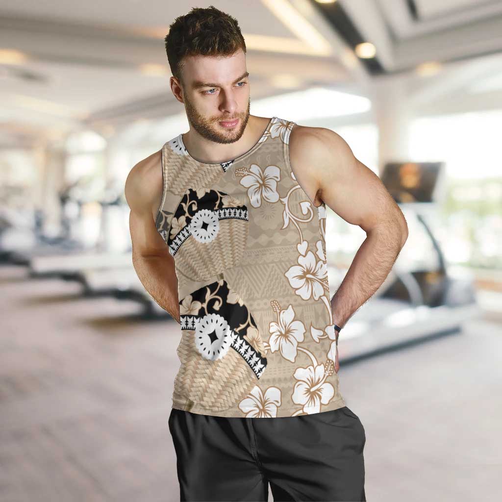 Bula Fiji Iri Buli Men Tank Top Woven Fan With Fijian Tapa LT14 Beige - Polynesian Pride