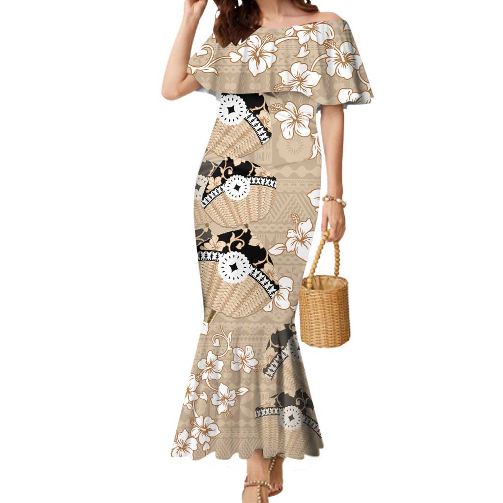 Bula Fiji Iri Buli Mermaid Dress Woven Fan With Fijian Tapa LT14 Women Beige - Polynesian Pride