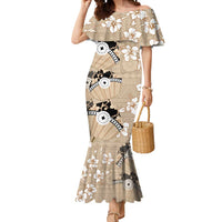 Bula Fiji Iri Buli Mermaid Dress Woven Fan With Fijian Tapa LT14 Women Beige - Polynesian Pride