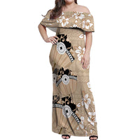 Bula Fiji Iri Buli Off Shoulder Maxi Dress Woven Fan With Fijian Tapa LT14 Women Beige - Polynesian Pride