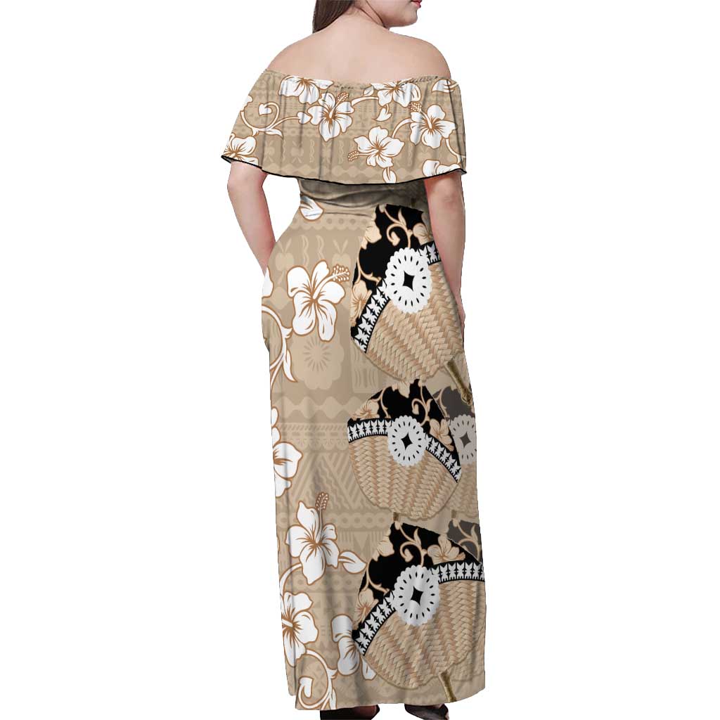 Bula Fiji Iri Buli Off Shoulder Maxi Dress Woven Fan With Fijian Tapa LT14 - Polynesian Pride