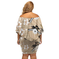 Bula Fiji Iri Buli Off Shoulder Short Dress Woven Fan With Fijian Tapa LT14 - Polynesian Pride