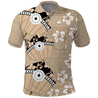 Bula Fiji Iri Buli Polo Shirt Woven Fan With Fijian Tapa LT14 Beige - Polynesian Pride