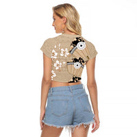 Bula Fiji Iri Buli Raglan Cropped T Shirt Woven Fan With Fijian Tapa LT14 - Polynesian Pride