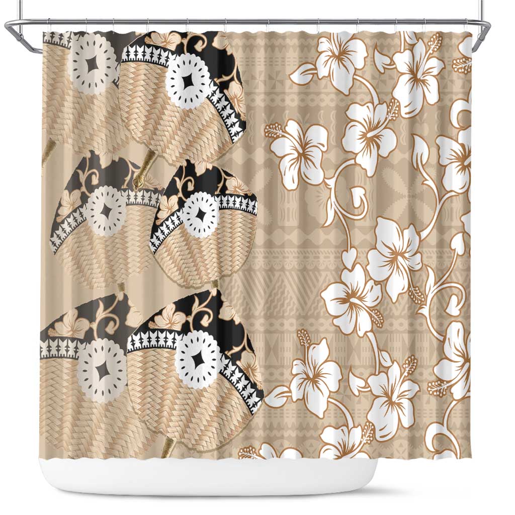 Bula Fiji Iri Buli Shower Curtain Woven Fan With Fijian Tapa LT14 Beige - Polynesian Pride