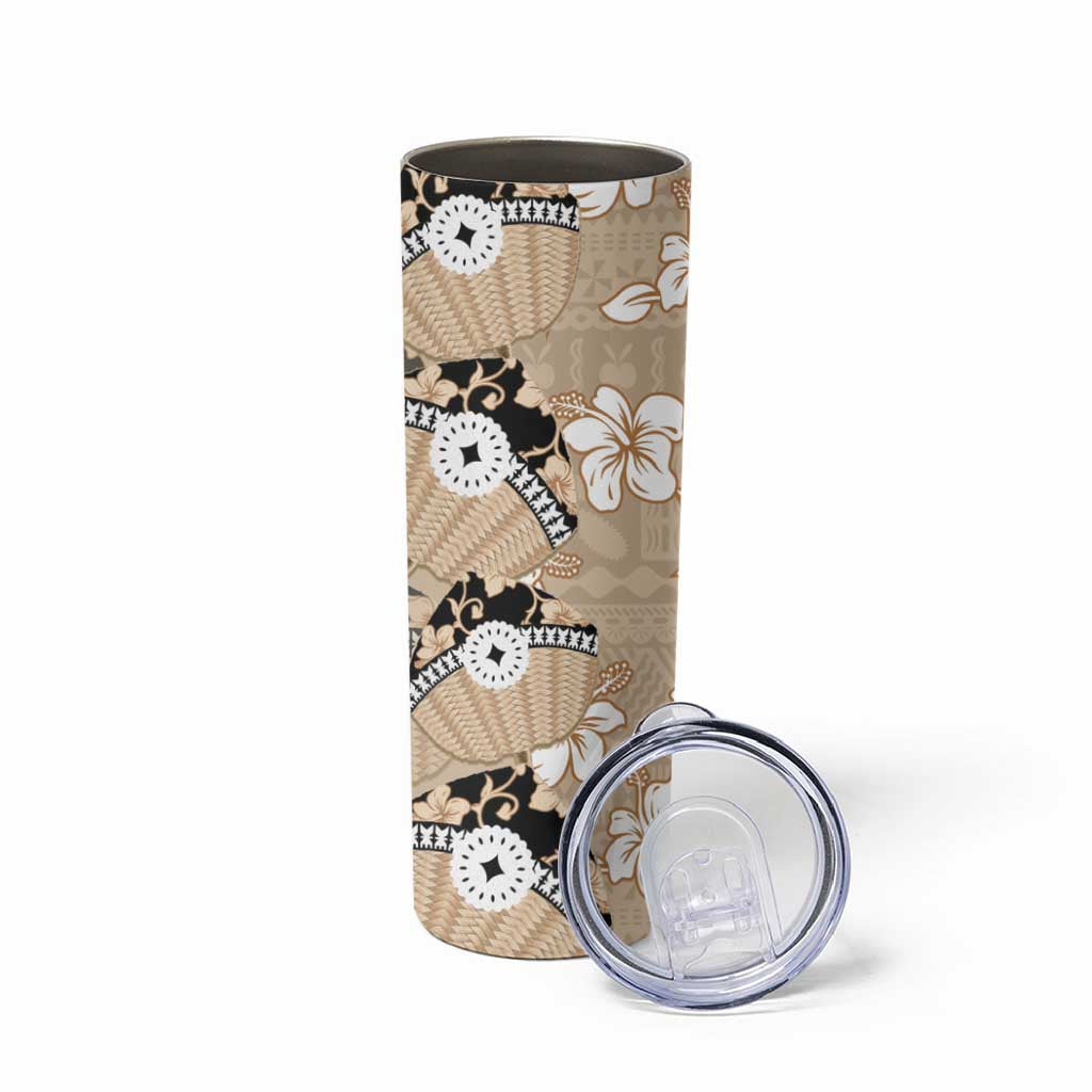 Bula Fiji Iri Buli Skinny Tumbler Woven Fan With Fijian Tapa LT14 - Polynesian Pride