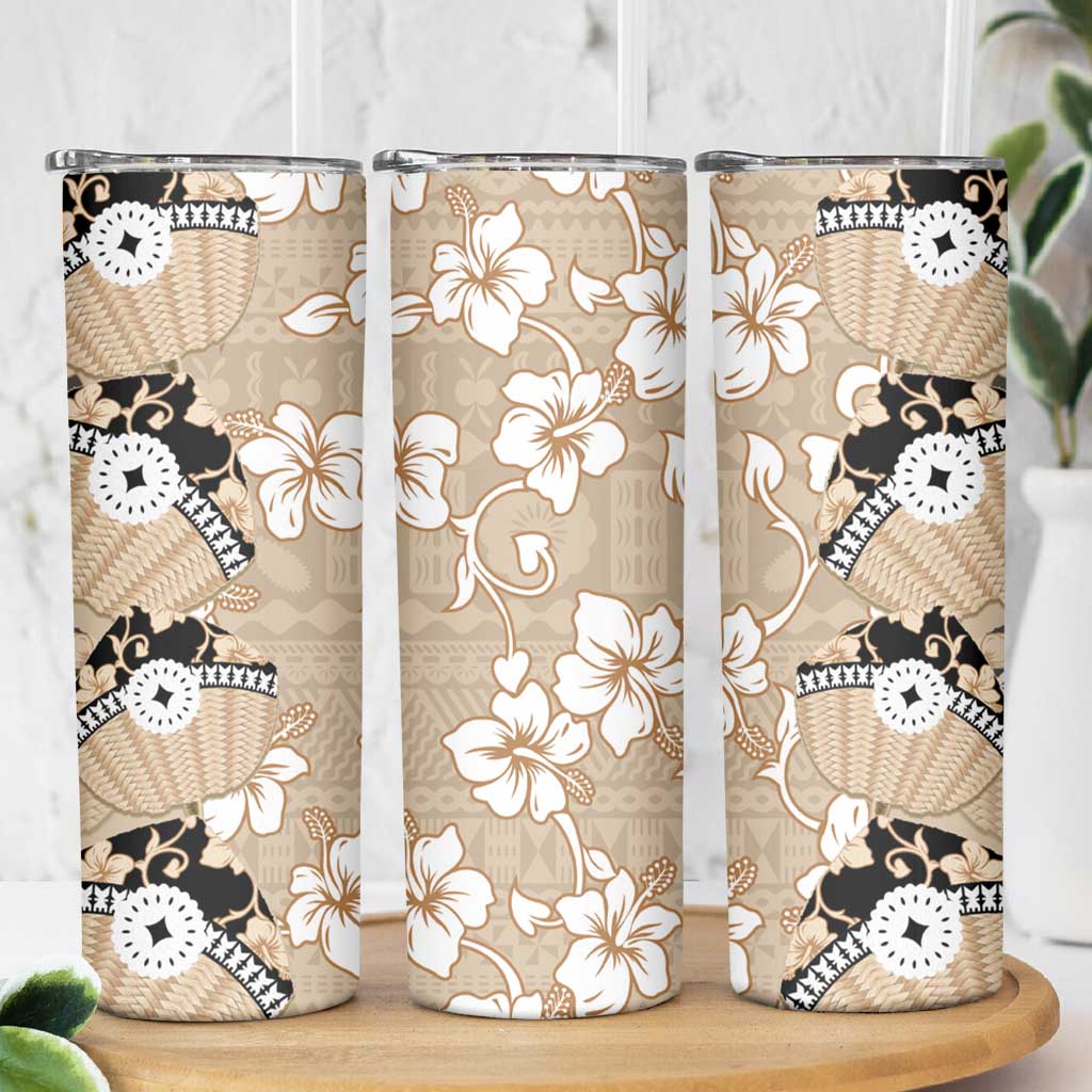 Bula Fiji Iri Buli Skinny Tumbler Woven Fan With Fijian Tapa LT14 - Polynesian Pride