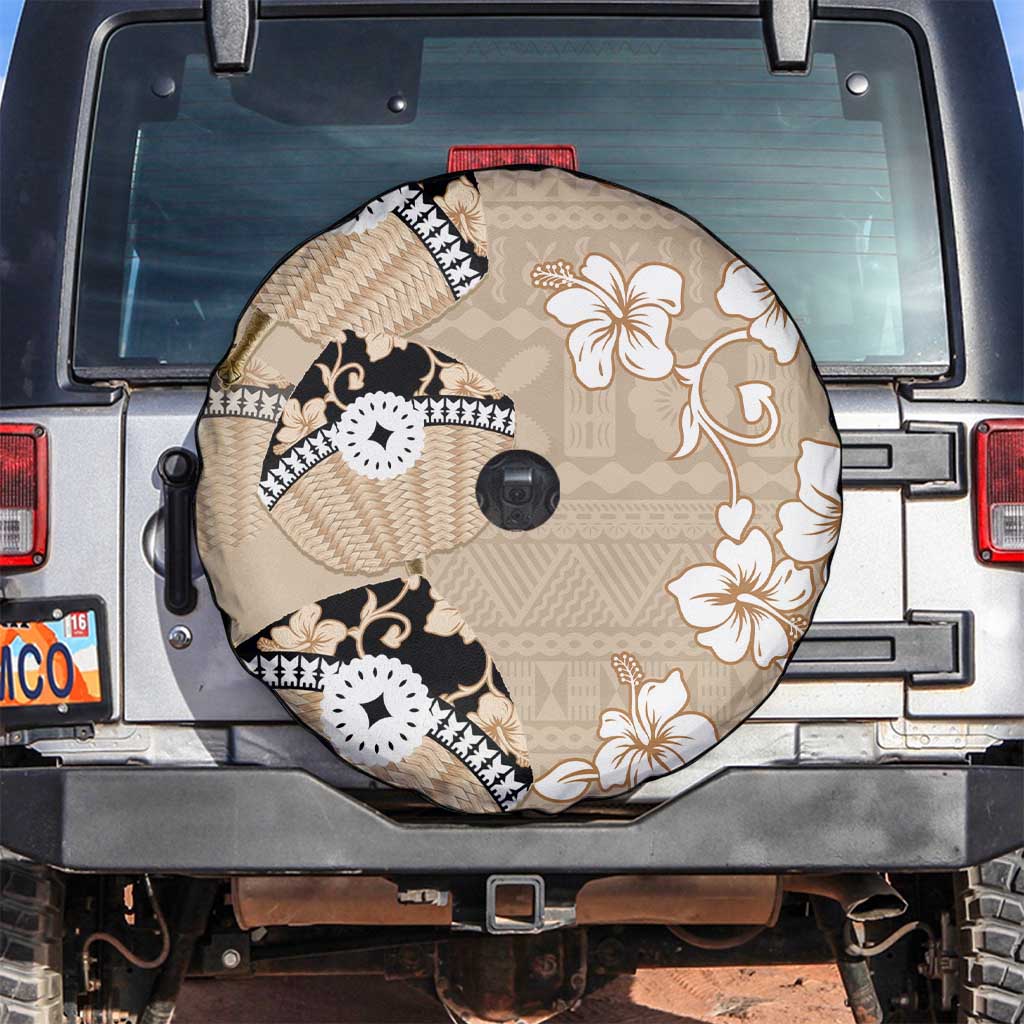 Bula Fiji Iri Buli Spare Tire Cover Woven Fan With Fijian Tapa LT14 Beige - Polynesian Pride