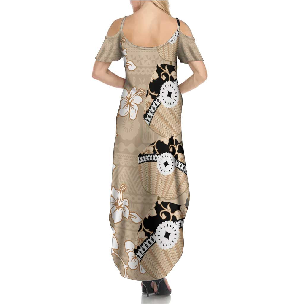 Bula Fiji Iri Buli Summer Maxi Dress Woven Fan With Fijian Tapa LT14 - Polynesian Pride