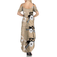 Bula Fiji Iri Buli Summer Maxi Dress Woven Fan With Fijian Tapa LT14 - Polynesian Pride