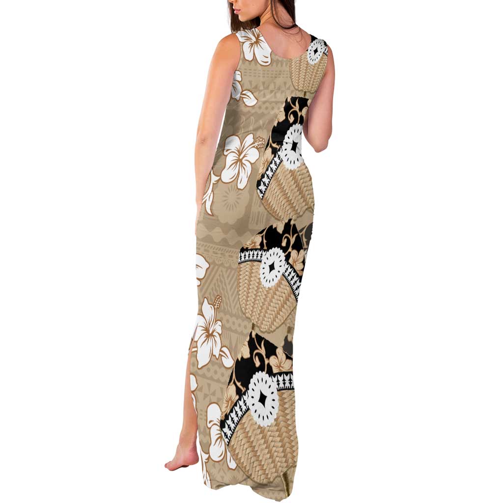 Bula Fiji Iri Buli Tank Maxi Dress Woven Fan With Fijian Tapa LT14 - Polynesian Pride
