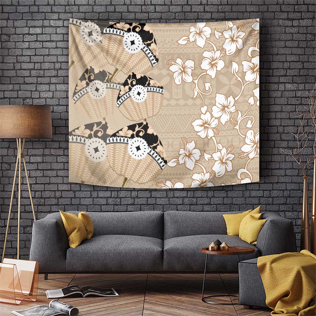 Bula Fiji Iri Buli Tapestry Woven Fan With Fijian Tapa LT14 Beige - Polynesian Pride