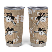 Bula Fiji Iri Buli Tumbler Cup Woven Fan With Fijian Tapa LT14 Beige - Polynesian Pride