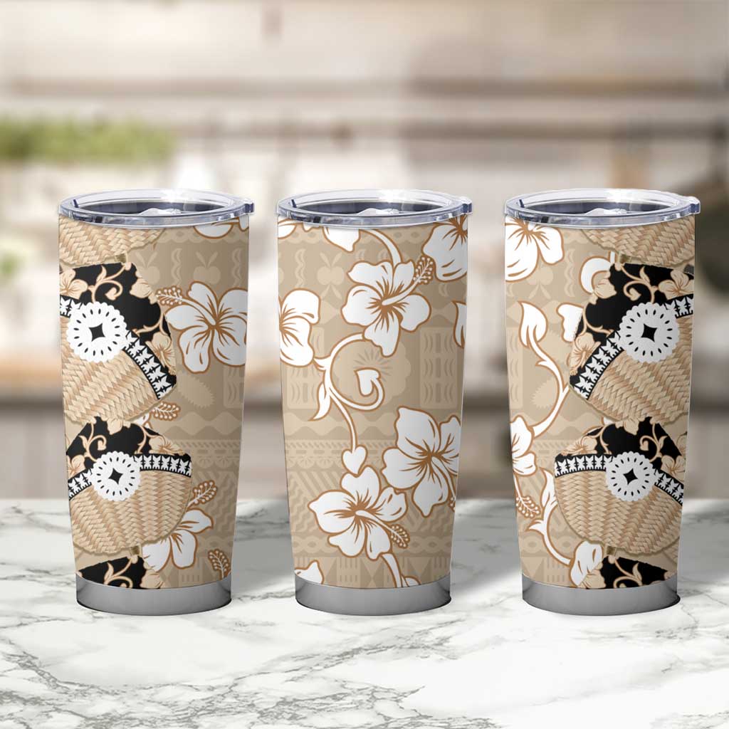 Bula Fiji Iri Buli Tumbler Cup Woven Fan With Fijian Tapa LT14 - Polynesian Pride