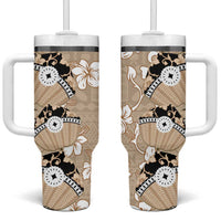 Bula Fiji Iri Buli Tumbler With Handle Woven Fan With Fijian Tapa LT14 One Size: 40 oz Beige - Polynesian Pride
