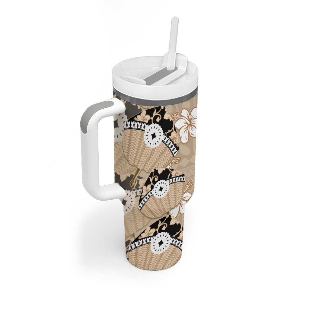 Bula Fiji Iri Buli Tumbler With Handle Woven Fan With Fijian Tapa LT14 - Polynesian Pride