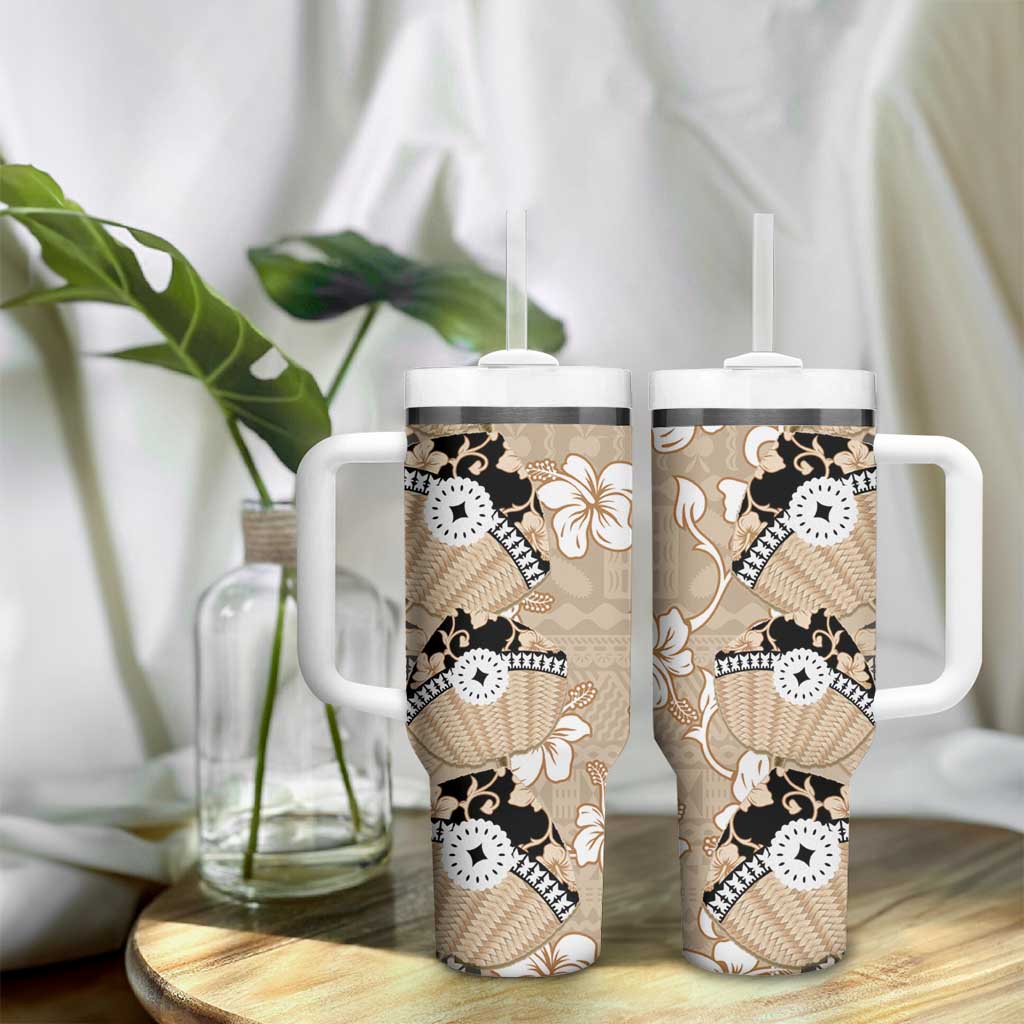 Bula Fiji Iri Buli Tumbler With Handle Woven Fan With Fijian Tapa LT14 - Polynesian Pride