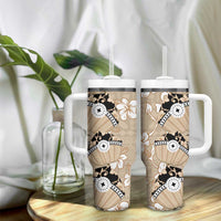 Bula Fiji Iri Buli Tumbler With Handle Woven Fan With Fijian Tapa LT14 - Polynesian Pride