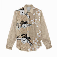Bula Fiji Iri Buli Women Casual Shirt Woven Fan With Fijian Tapa LT14 - Polynesian Pride