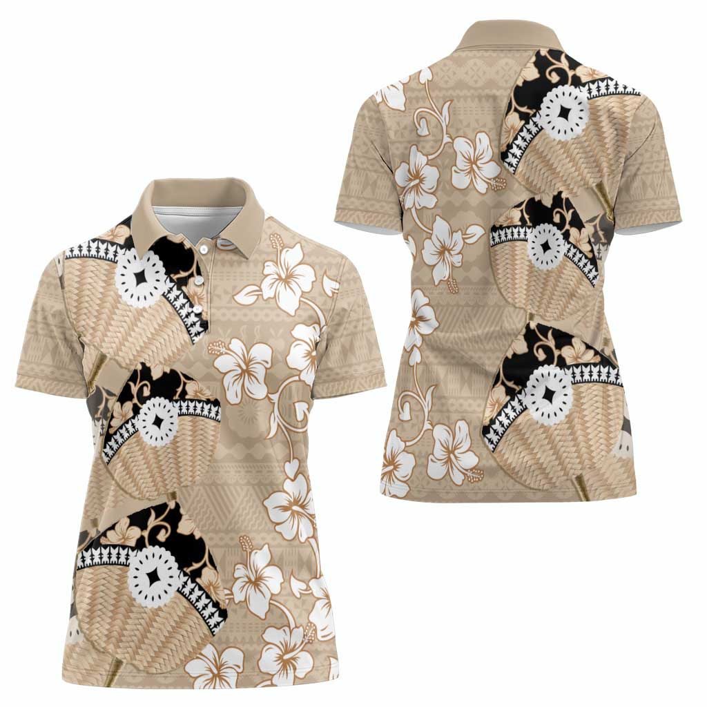 Bula Fiji Iri Buli Women Polo Shirt Woven Fan With Fijian Tapa LT14 - Polynesian Pride