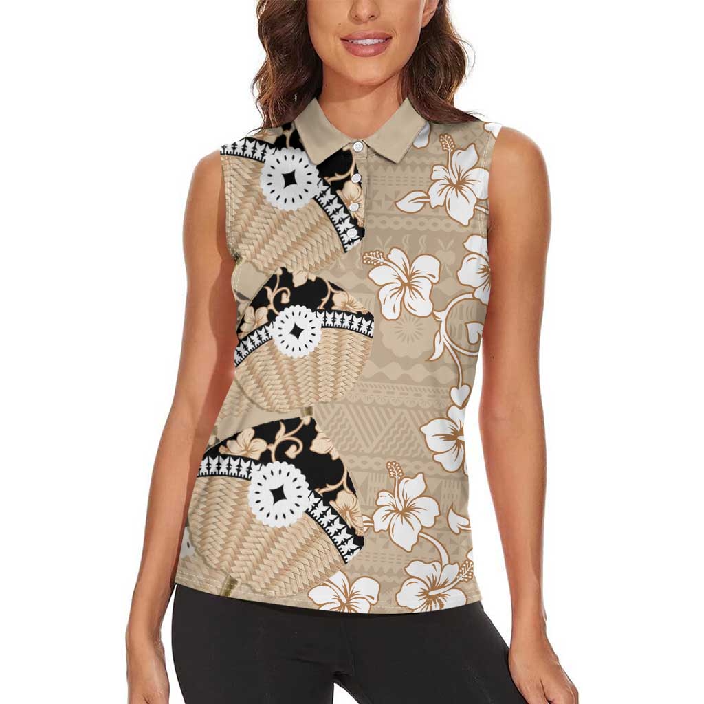Bula Fiji Iri Buli Women Sleeveless Polo Shirt Woven Fan With Fijian Tapa LT14 - Polynesian Pride