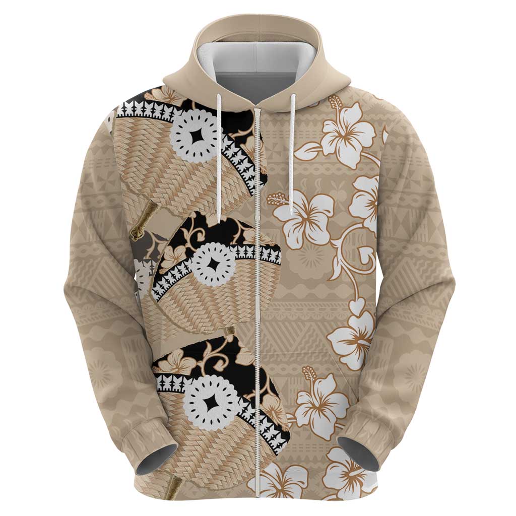 Bula Fiji Iri Buli Zip Hoodie Woven Fan With Fijian Tapa LT14 - Polynesian Pride